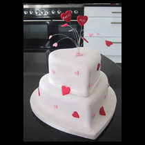 Two Tier Hearts with Red and Pink Hearts Cake