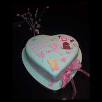 White Heart with Pink Toadstool and Fairies Cake