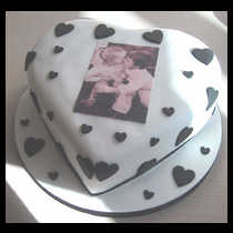 Black and White Heart with Boy and Girl Photograph Cake