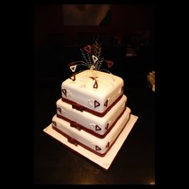 Three Tier White with Red Bows and Hearts Cake