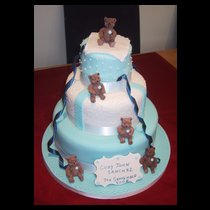 Three Tier Pale Blue with Teddy Bears Cake