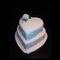 Two Tier Pink Hearts with White Rose Cake
